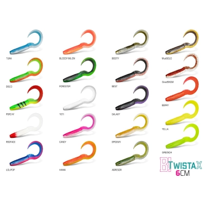 Top Mix Sztuczna przynęta/guma Delphin TwistaX Eeltail UVs / 5szt 6cm/Perchy + Candy + Booty + Redface + Firedot
