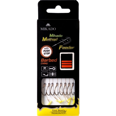 PRZYPON MF - Z PUSH STOPEM - hak z zadziorem nr 4 / plecionka: 0.16mm/10cm - op.8szt.